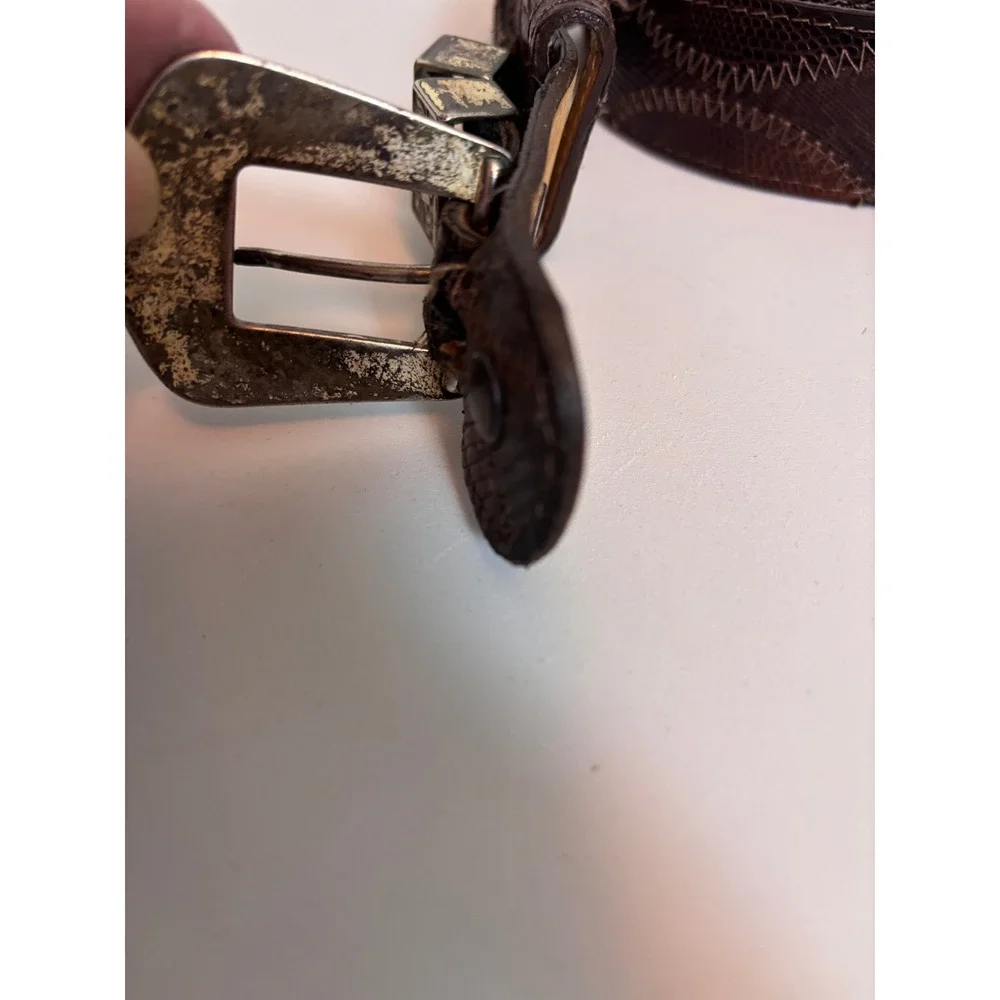 Justin Belt Women 34 Brown Good Genuine Lizard Western Floral‎ Engraved Buckle